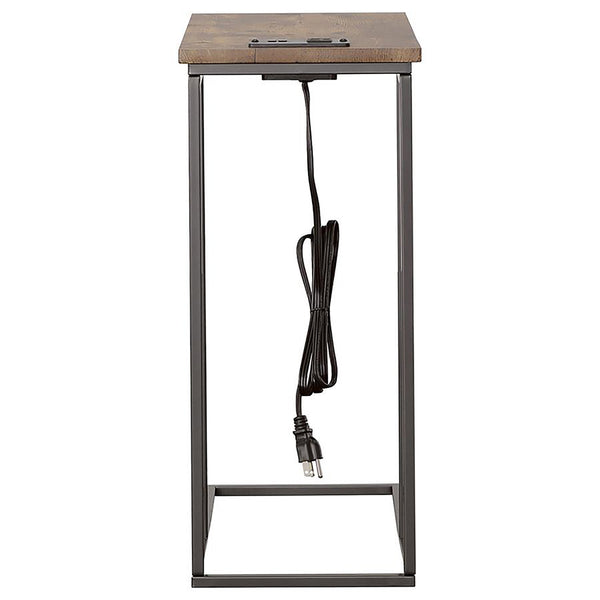 English Elm Gunmetal Rustic C-Shape Snack Table in Antique Brown with Power Outlet and Dual USB Charging Ports B062P145499