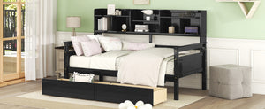English Elm Twin Daybed with Under Bed Drawers and Built in Shelf Solid Pine Wood Frame Espresso N708P245183P