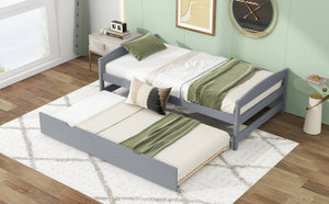 English Elm Twin Platform Bed with Trundle for Space-Saving Guest Sleepovers Durable Pine-MDF Twin Frame Gray WF313279AAE