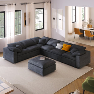 English Elm Oversized Modular Sectional Sofa With Ottoman L Shaped Corner Sectional For Living Room, Office, Spacious Space