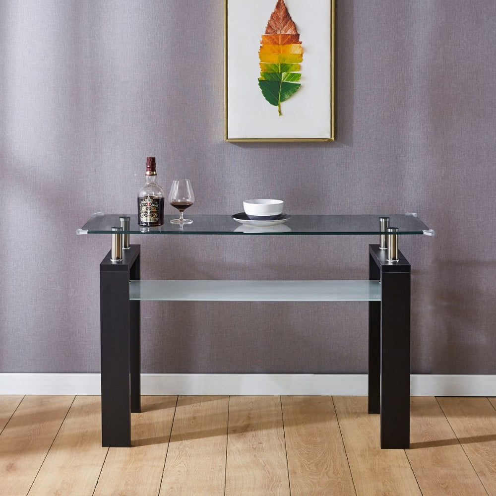 English Elm Black Mdf Foyer Console Dual Tempered Glass Shelves Sleek Architectural Entryway Table Black W1311P146042