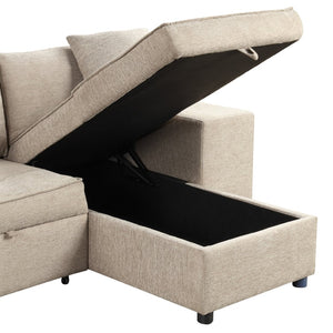 English Elm 104.5" Reversible L-shaped Sectional Sleeper Sofa with Storage Chaise and Linen Chenille Fabric Cream SG000432AAA