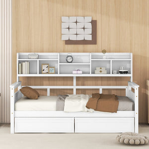 English Elm Twin Daybed with Under Bed Drawers and Built in Shelf Solid Pine Wood Frame N708P245183K