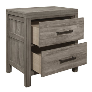 English Elm Rustic Bainbridge Nightstand 2-Drawer Weathered Gray Melamine with Black Metal Bar Pulls, 24x16x25.5" B011P146009