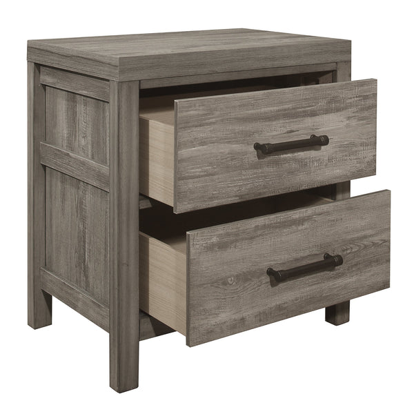 English Elm Rustic Bainbridge Nightstand 2-Drawer Weathered Gray Melamine with Black Metal Bar Pulls, 24x16x25.5" B011P146009