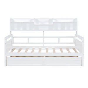 English Elm Twin Daybed with Under Bed Drawers and Built in Shelf Solid Pine Wood Frame N708P245183K