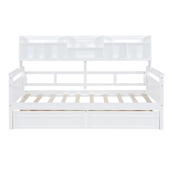 English Elm Twin Daybed with Under Bed Drawers and Built in Shelf Solid Pine Wood Frame N708P245183K