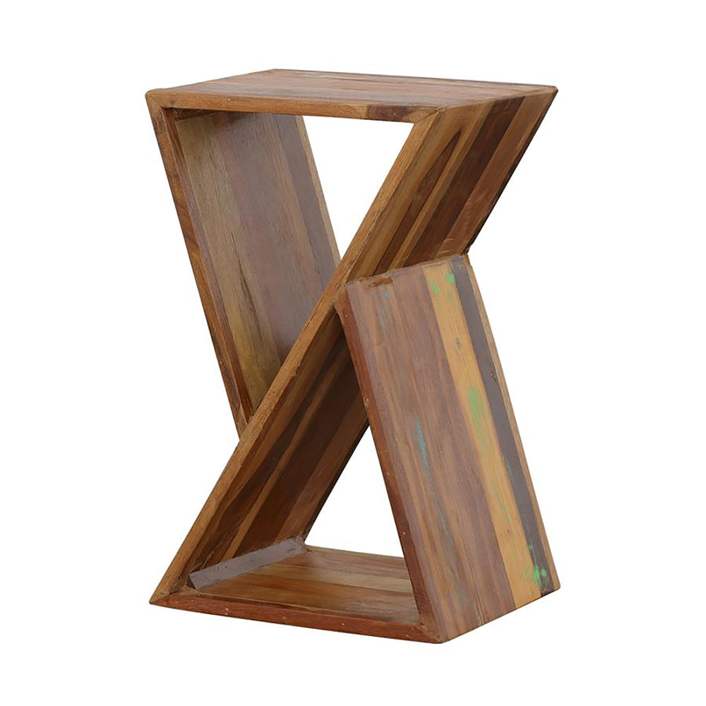 English Elm Natural Rustic Accent Table with Geometric Silhouette, Recycled Wood, Distressed Finish, Storage Space B062P145500