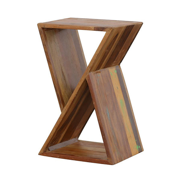 English Elm Natural Rustic Accent Table with Geometric Silhouette, Recycled Wood, Distressed Finish, Storage Space B062P145500