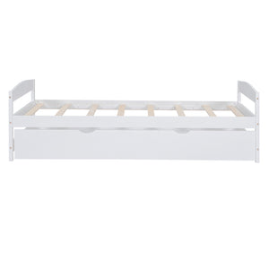 English Elm Twin Platform Bed with Trundle for Space-Saving Guest Sleepovers Durable Pine-MDF Twin Frame White WF313279AAK