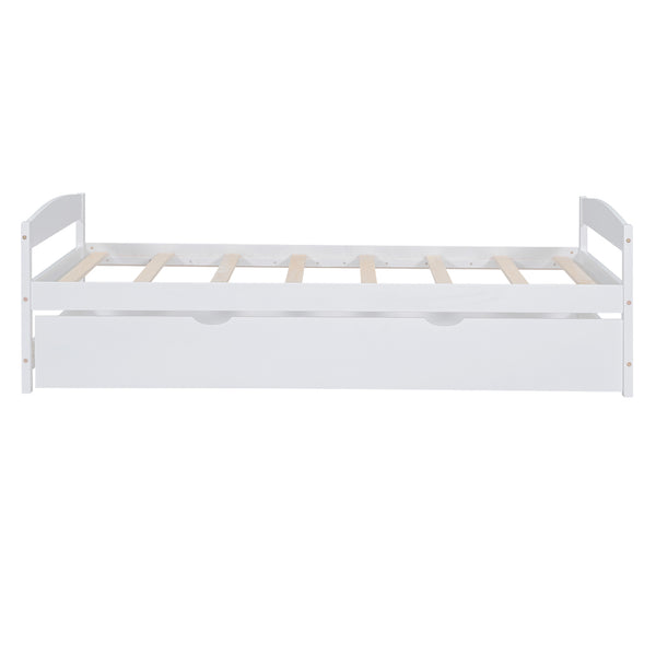 English Elm Twin Platform Bed with Trundle for Space-Saving Guest Sleepovers Durable Pine-MDF Twin Frame White WF313279AAK