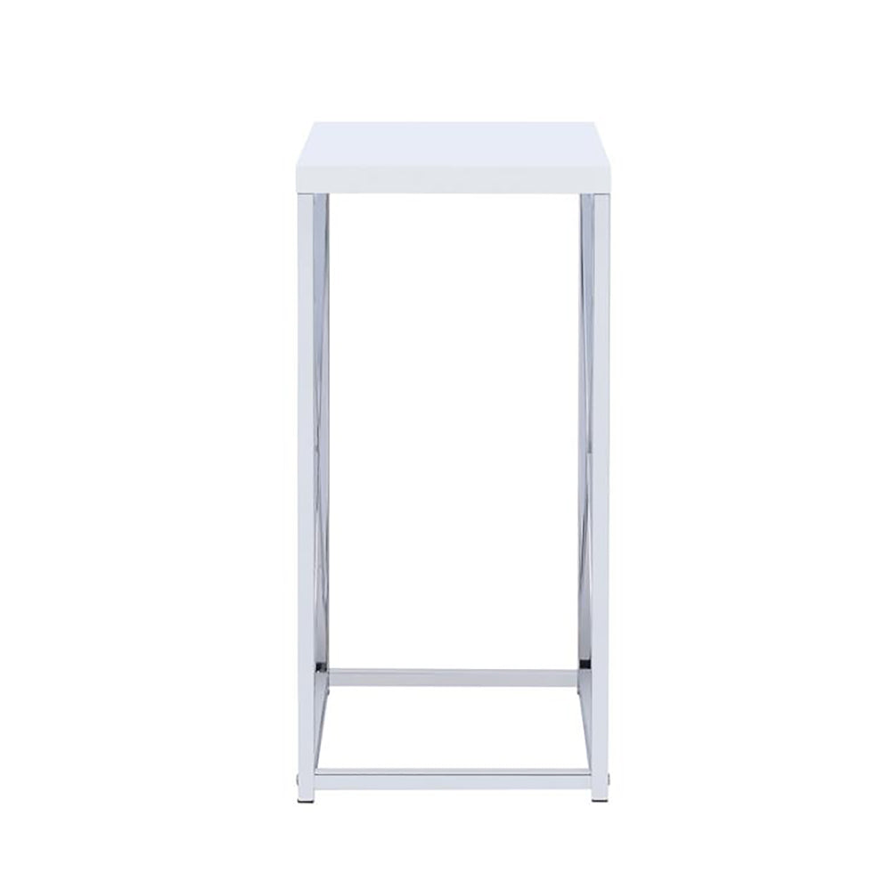 English Elm Glossy White Oval Accent Table with Chrome Frame, Sleek Modern Nightstand, Lightweight 33 lb Limit B062P145497