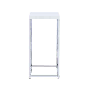 English Elm Glossy White Oval Accent Table with Chrome Frame, Sleek Modern Nightstand, Lightweight 33 lb Limit B062P145497