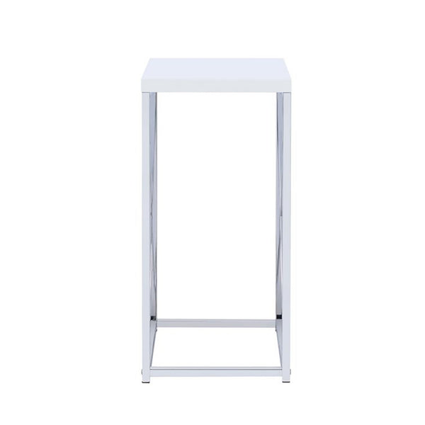 English Elm Glossy White Oval Accent Table with Chrome Frame, Sleek Modern Nightstand, Lightweight 33 lb Limit B062P145497