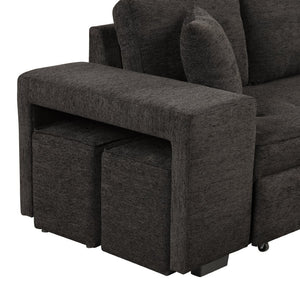 English Elm 104.5" Reversible L-shaped Sectional Sleeper Sofa with Storage Chaise and Linen Chenille Fabric Charcoal Grey SG000432AAN