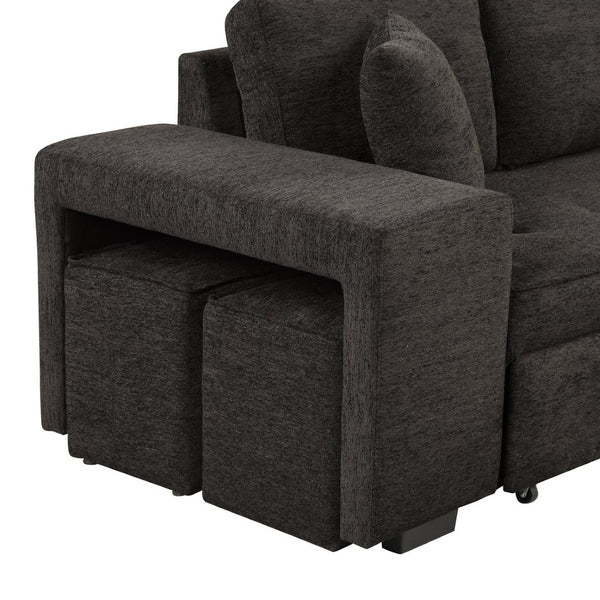 English Elm 104.5" Reversible L-shaped Sectional Sleeper Sofa with Storage Chaise and Linen Chenille Fabric Charcoal Grey SG000432AAN