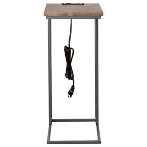 English Elm Gunmetal Rustic C-Shape Snack Table in Antique Brown with Power Outlet and Dual USB Charging Ports B062P145499