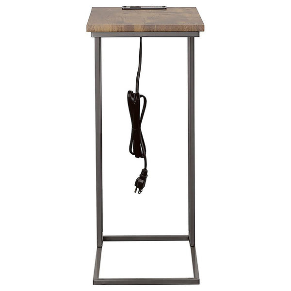 English Elm Gunmetal Rustic C-Shape Snack Table in Antique Brown with Power Outlet and Dual USB Charging Ports B062P145499