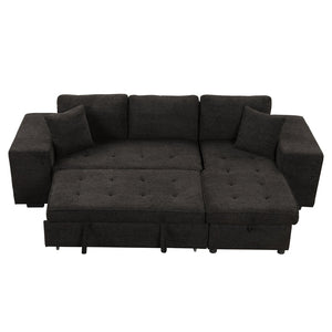 English Elm 104.5" Reversible L-shaped Sectional Sleeper Sofa with Storage Chaise and Linen Chenille Fabric Charcoal Grey SG000432AAN