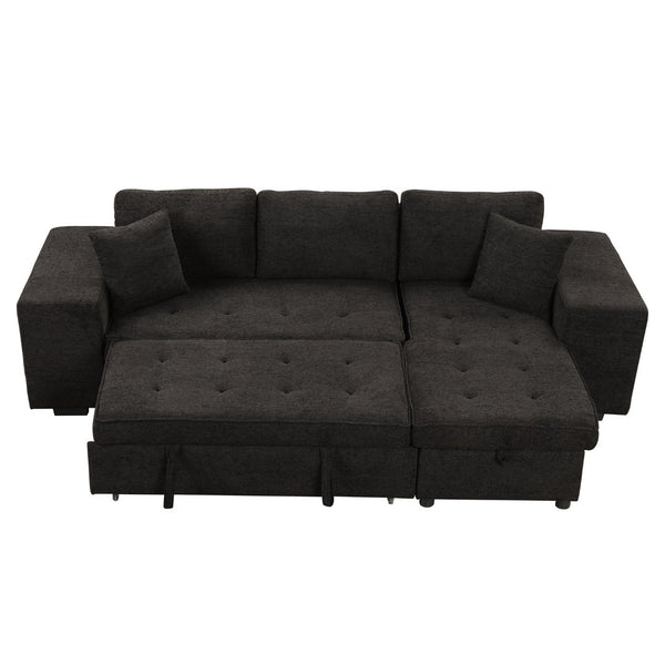 English Elm 104.5" Reversible L-shaped Sectional Sleeper Sofa with Storage Chaise and Linen Chenille Fabric Charcoal Grey SG000432AAN
