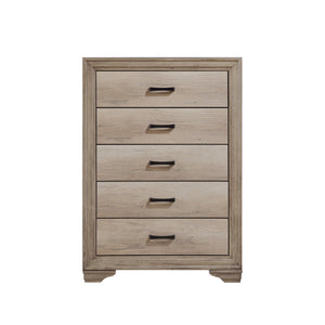 English Elm 1pc Natural Finish Chest of 5 Drawers with Black Hardware, Rustic Contemporary Bedroom Storage B011P146006