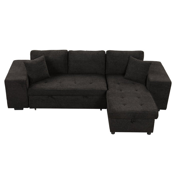 English Elm 104.5" Reversible L-shaped Sectional Sleeper Sofa with Storage Chaise and Linen Chenille Fabric Charcoal Grey SG000432AAN