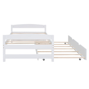 English Elm Twin Platform Bed with Trundle for Space-Saving Guest Sleepovers Durable Pine-MDF Twin Frame White WF313279AAK