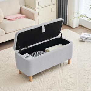 English Elm Basics Boucle Lift Top Storage Bench with Hidden Compartment for Entryway or Bedroom W1805137546