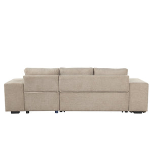 English Elm 104.5" Reversible L-shaped Sectional Sleeper Sofa with Storage Chaise and Linen Chenille Fabric Cream SG000432AAA