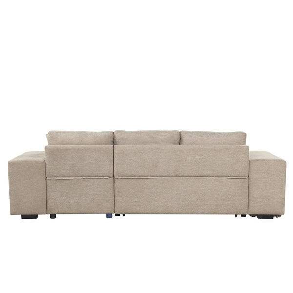 English Elm 104.5" Reversible L-shaped Sectional Sleeper Sofa with Storage Chaise and Linen Chenille Fabric Cream SG000432AAA