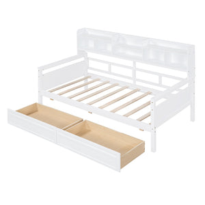 English Elm Twin Daybed with Under Bed Drawers and Built in Shelf Solid Pine Wood Frame N708P245183K