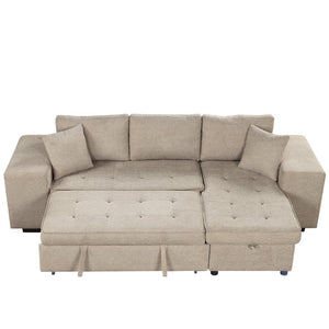 English Elm 104.5" Reversible L-shaped Sectional Sleeper Sofa with Storage Chaise and Linen Chenille Fabric Cream SG000432AAA