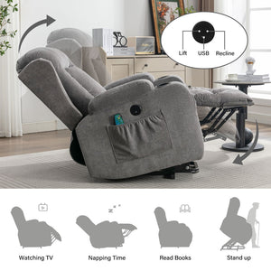 English Elm Power Lift Recliner with Heat Massage and Usb Port for Elderly Living Room Use W1521S00016