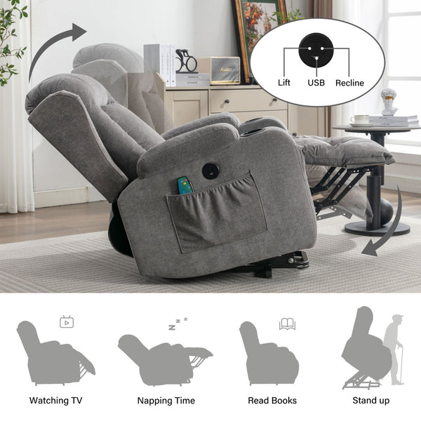 English Elm Power Lift Recliner with Heat Massage and Usb Port for Elderly Living Room Use W1521S00016