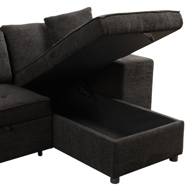English Elm 104.5" Reversible L-shaped Sectional Sleeper Sofa with Storage Chaise and Linen Chenille Fabric Charcoal Grey SG000432AAN