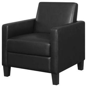 English Elm Black Upholstered Cushion Back Accent Chair with Slender Track Arms, Removable Seat, Cappuccino Legs B062P145613