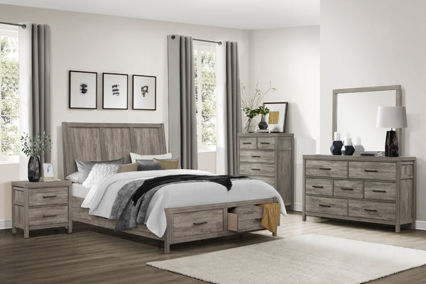 English Elm Rustic Queen Platform Bed Weathered Gray Reclaimed Wood Look with Footboard Drawers B011S00648