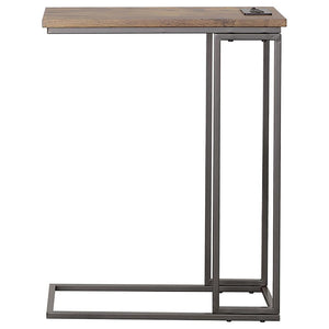 English Elm Gunmetal Rustic C-Shape Snack Table in Antique Brown with Power Outlet and Dual USB Charging Ports B062P145499