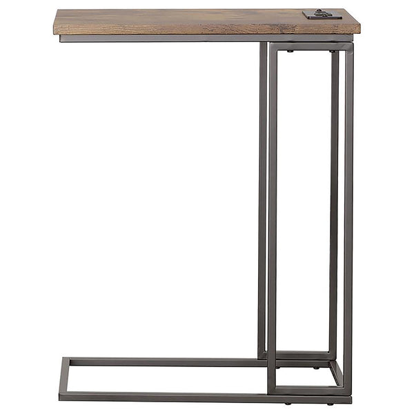English Elm Gunmetal Rustic C-Shape Snack Table in Antique Brown with Power Outlet and Dual USB Charging Ports B062P145499