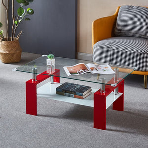 English Elm Artisan Two Tier Tempered Glass Coffee Table Modern Living Room Storage Design W1311P146022