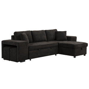 English Elm 104.5" Reversible L-shaped Sectional Sleeper Sofa with Storage Chaise and Linen Chenille Fabric Charcoal Grey SG000432AAN
