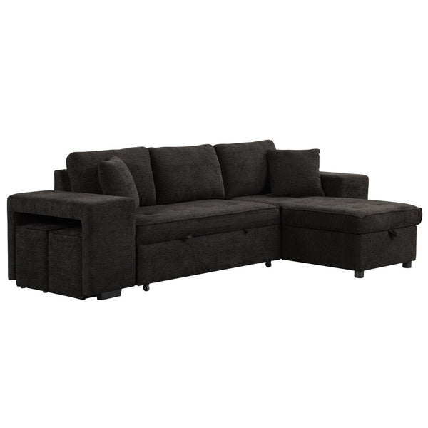 English Elm 104.5" Reversible L-shaped Sectional Sleeper Sofa with Storage Chaise and Linen Chenille Fabric Charcoal Grey SG000432AAN