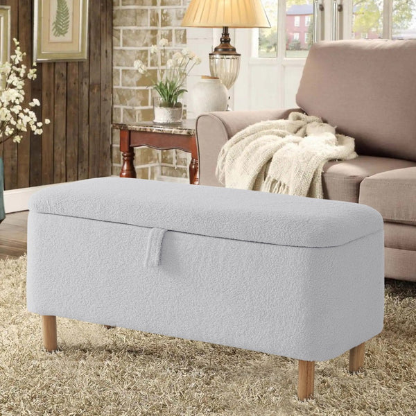 English Elm Basics Boucle Lift Top Storage Bench with Hidden Compartment for Entryway or Bedroom W1805137546