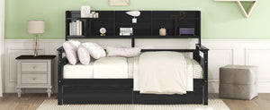 English Elm Twin Daybed with Under Bed Drawers and Built in Shelf Solid Pine Wood Frame Espresso N708P245183P