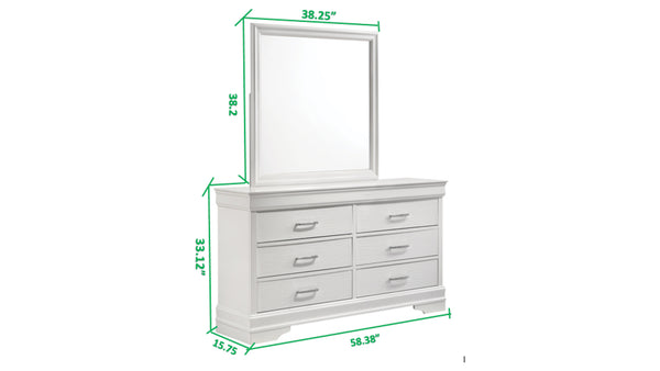 English Elm Modern 6 Drawer Dresser White Wood Finish — Durable, Stable Slat System, Spacious Organized Storage 733569235551