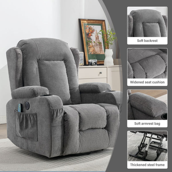 English Elm Power Lift Recliner with Heat Massage and Usb Port for Elderly Living Room Use W1521S00016