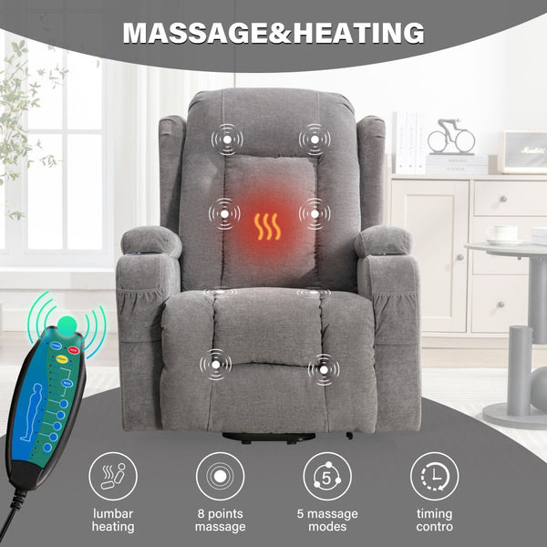 English Elm Power Lift Recliner with Heat Massage and Usb Port for Elderly Living Room Use W1521S00016