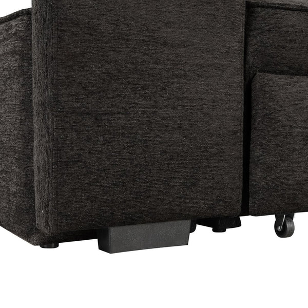 English Elm 104.5" Reversible L-shaped Sectional Sleeper Sofa with Storage Chaise and Linen Chenille Fabric Charcoal Grey SG000432AAN