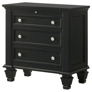 English Elm Black 3-Drawer Nightstand Cottage-Transitional Style with Pull-Out Tray, Silver Knobs, Durable Hardwood B062P145467