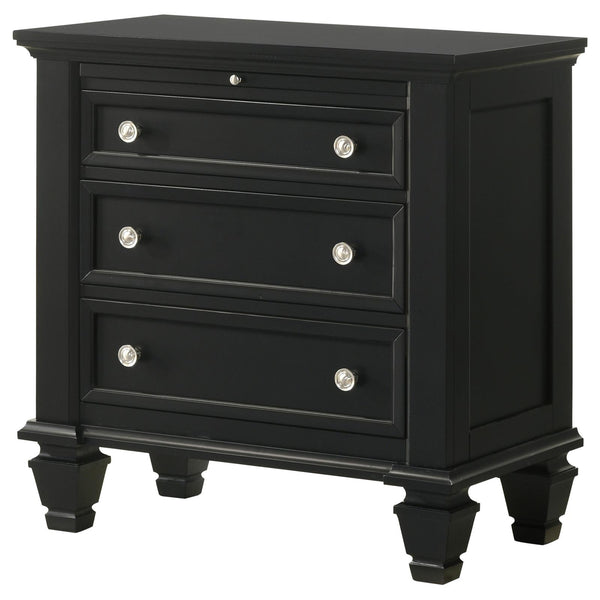 English Elm Black 3-Drawer Nightstand Cottage-Transitional Style with Pull-Out Tray, Silver Knobs, Durable Hardwood B062P145467